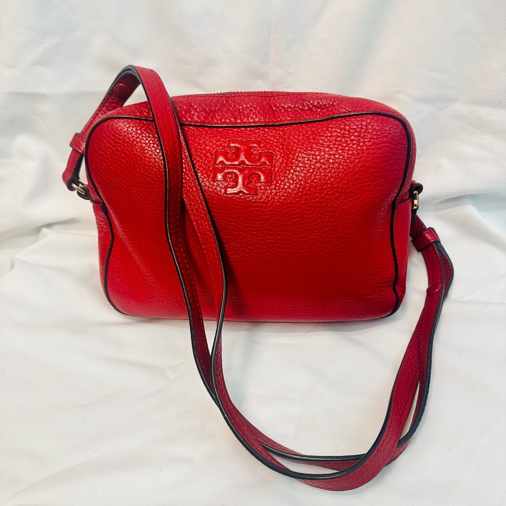 Tory Burch Red Pebbled Leather Crossbody Bag